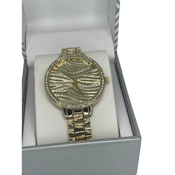 Gold Tone Textured Style Crystal Bezel Bracelet Watch Women\'s Trendy Fashion NEW main image 15